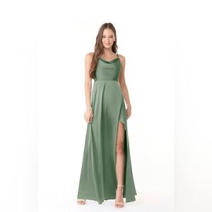 Azazie Naomie Stretch Satin Dress in Matcha